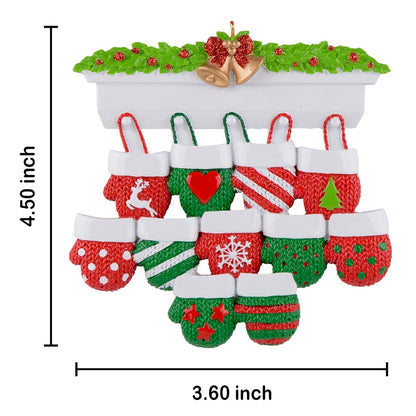 Mantel Mittens Family of 11 Personalized Large Family Christmas Ornament