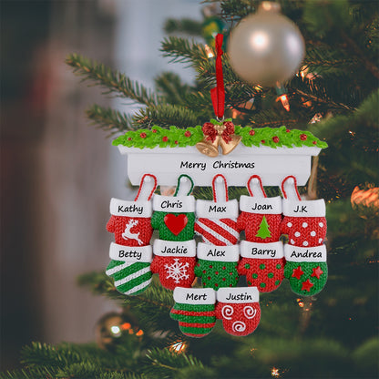 Mantel Mittens Family of 12 Personalized Large Family Christmas Ornament