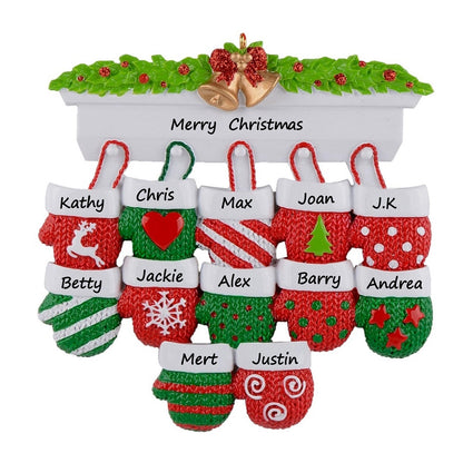 Mantel Mittens Family of 12 Personalized Large Family Christmas Ornament