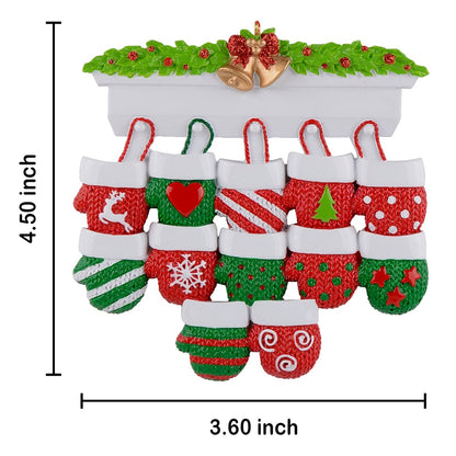 Mantel Mittens Family of 12 Personalized Large Family Christmas Ornament