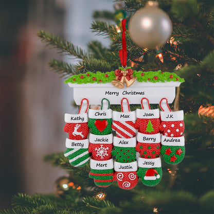 Mantel Mittens Family of 13 Personalized Large Family Christmas Ornament