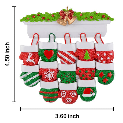 Mantel Mittens Family of 13 Personalized Large Family Christmas Ornament