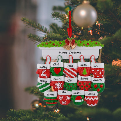Mantel Mittens Family of 14 Personalized Large Family Christmas Ornament