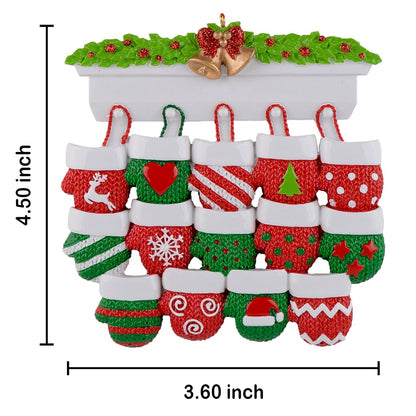 Mantel Mittens Family of 14 Personalized Large Family Christmas Ornament
