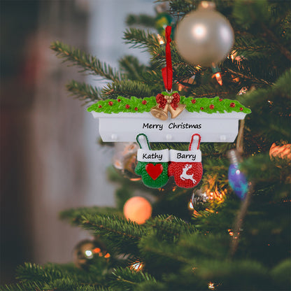 Mantel Mittens Family of 2 Personalized Christmas Ornament
