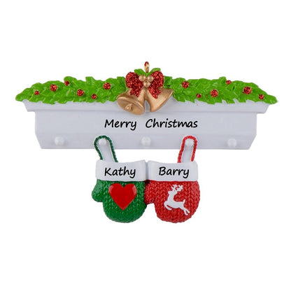 Mantel Mittens Family of 2 Personalized Christmas Ornament