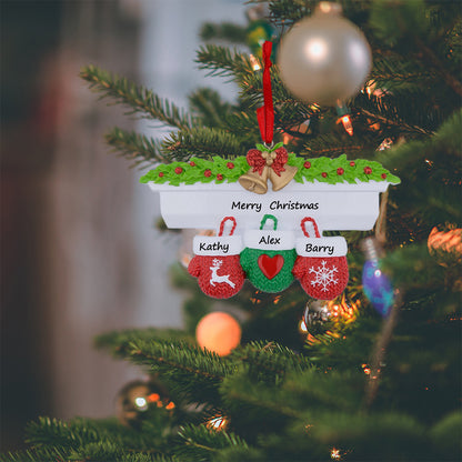 Mantel Mittens Family of 3 Personalized Christmas Ornament
