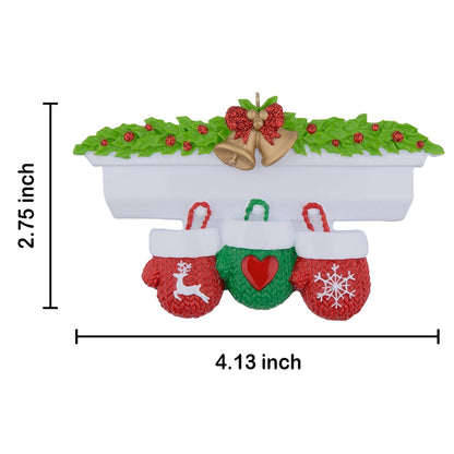 Mantel Mittens Family of 3 Personalized Christmas Ornament
