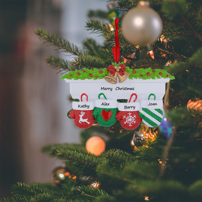 Mantel Mittens Family of 4 Personalized Christmas Ornament