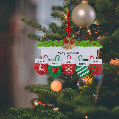 Mantel Mittens Family of 5 Personalized Christmas Ornament