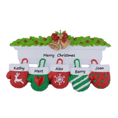 Mantel Mittens Family of 5 Personalized Christmas Ornament