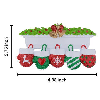 Mantel Mittens Family of 5 Personalized Christmas Ornament