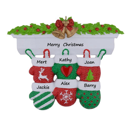 Mantel Mittens Family of 6 Personalized Christmas Ornament