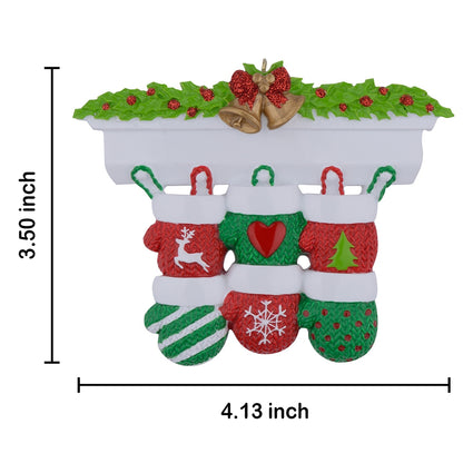 Mantel Mittens Family of 6 Personalized Christmas Ornament