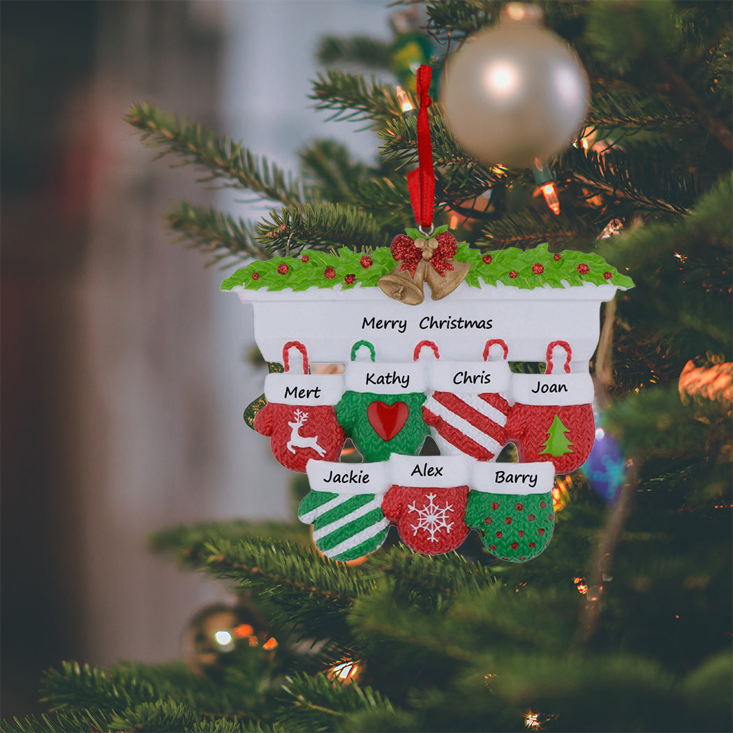 Mantel Mittens Family of 7 Personalized Christmas Ornament