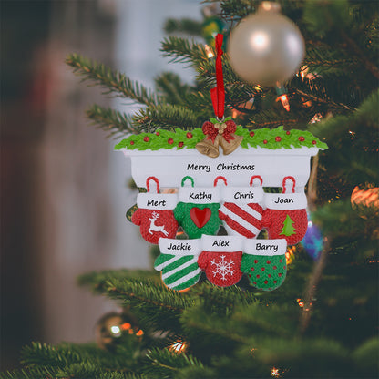 Mantel Mittens Family of 7 Personalized Christmas Ornament