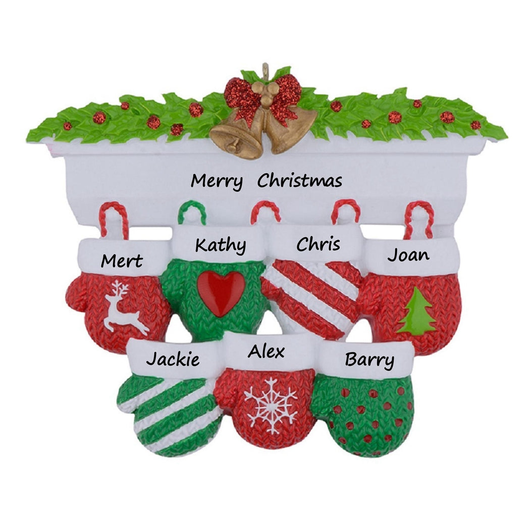 Mantel Mittens Family of 7 Personalized Christmas Ornament