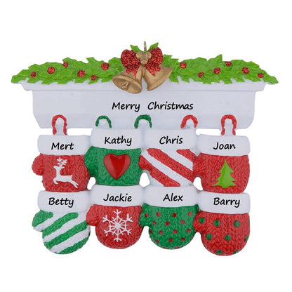 Mantel Mittens Family of 8 Personalized Christmas Ornament