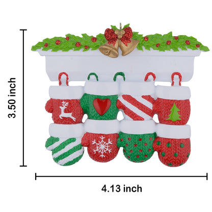 Mantel Mittens Family of 8 Personalized Christmas Ornament