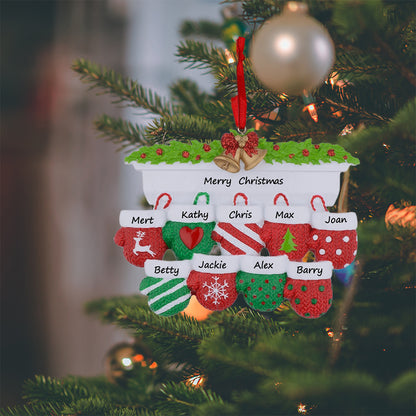 Mantel Mittens Family of 9 Personalized Large Family Christmas Ornament