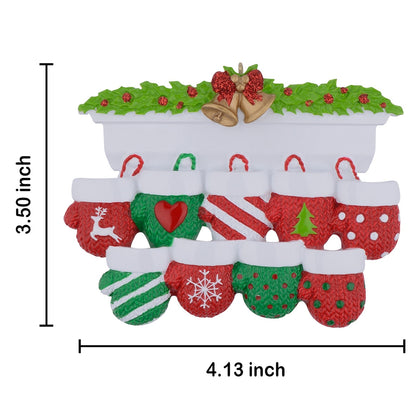 Mantel Mittens Family of 9 Personalized Large Family Christmas Ornament