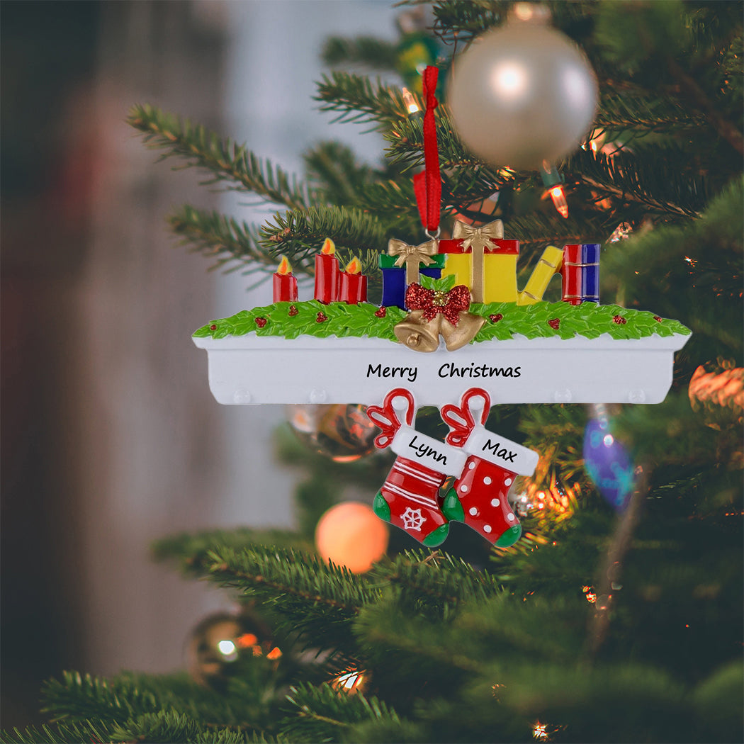 Personalized Mantel Stocking Family of 2 Christmas Ornament