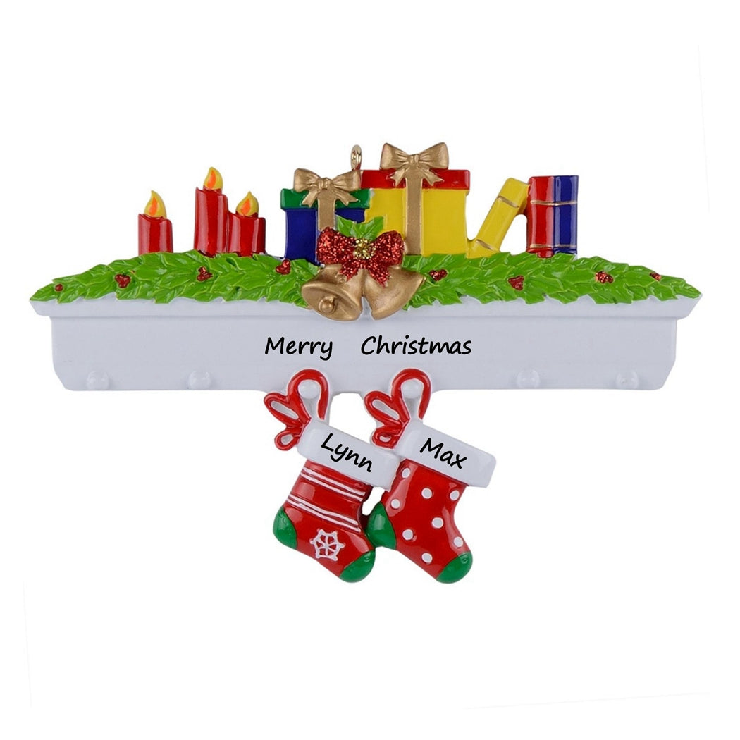Personalized Mantel Stocking Family of 2 Christmas Ornament