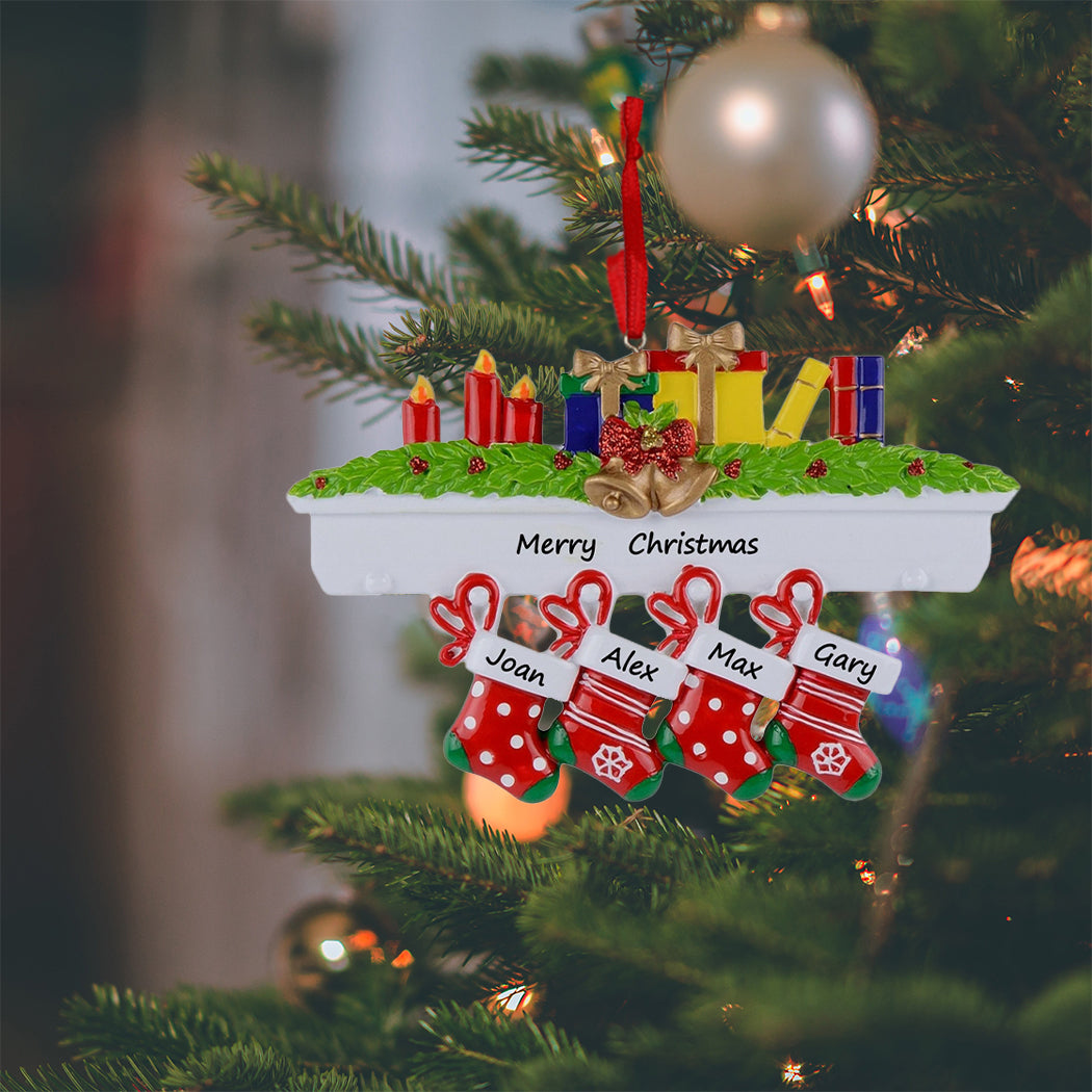Personalized Mantel Stocking Family of 4 Christmas Ornament