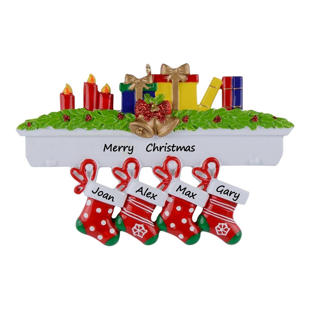 Personalized Mantel Stocking Family of 4 Christmas Ornament