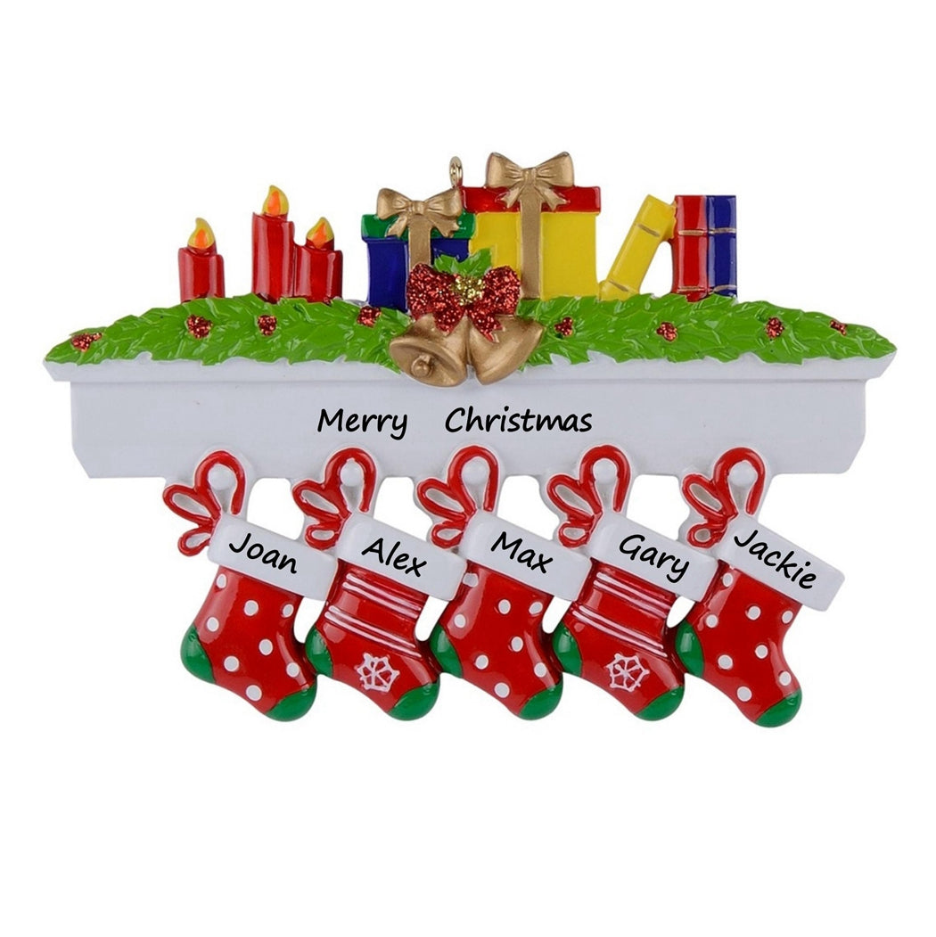 Personalized Mantel Stocking Family of 5 Christmas Ornament