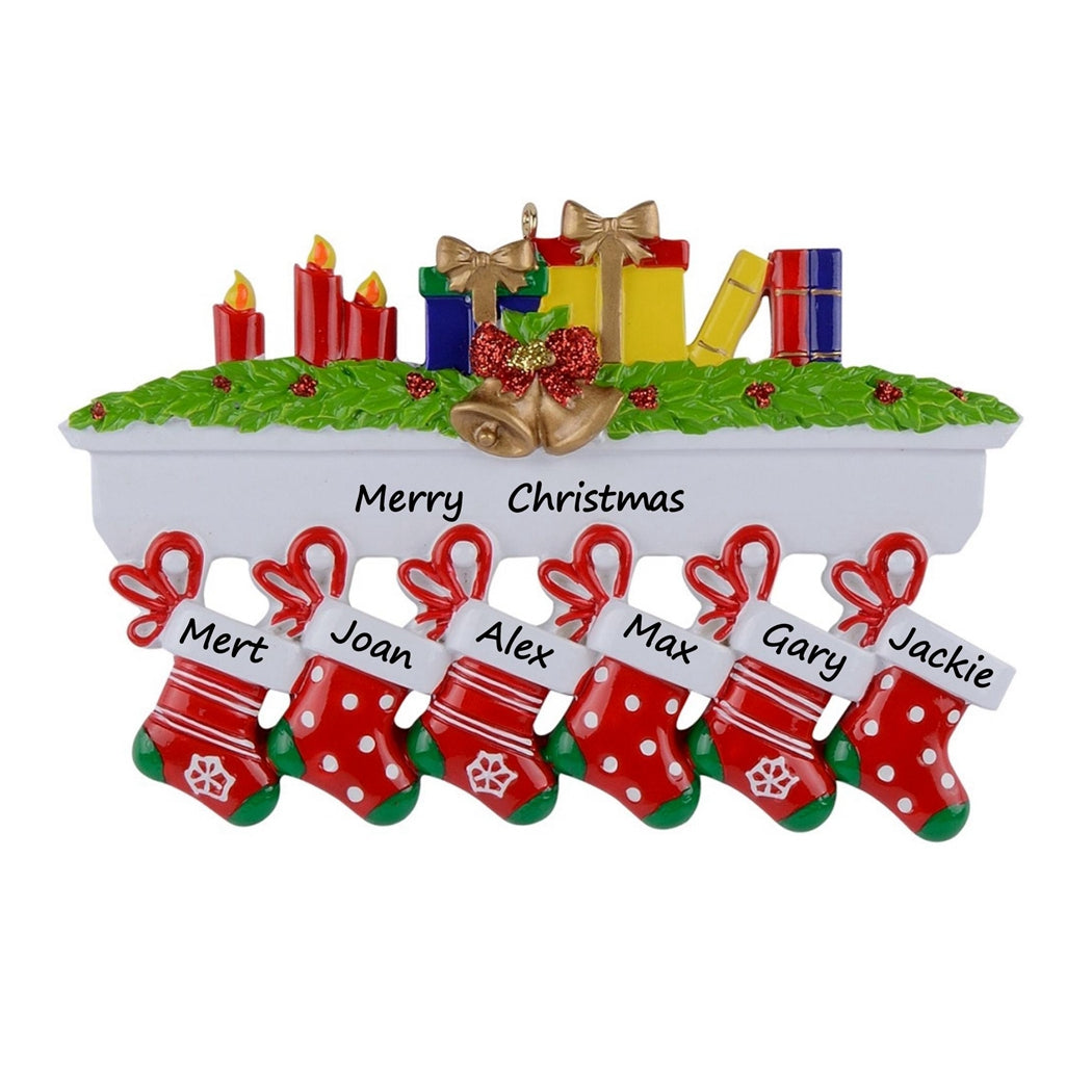 Personalized Mantel Stocking Family of 6 Christmas Ornament