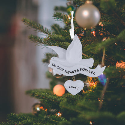 Personalized In Our Hearts Forever Memorial Ornament – Dove with Hanging Heart Christmas Ornament