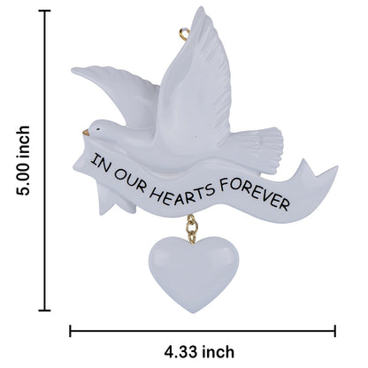 Personalized In Our Hearts Forever Memorial Ornament – Dove with Hanging Heart Christmas Ornament