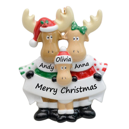 Personalized Moose Family of 3 Ornament