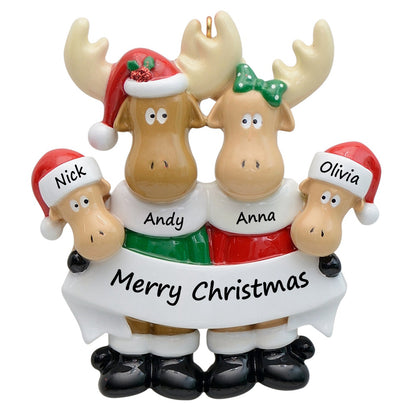 Personalized Moose Family of 4 Ornament