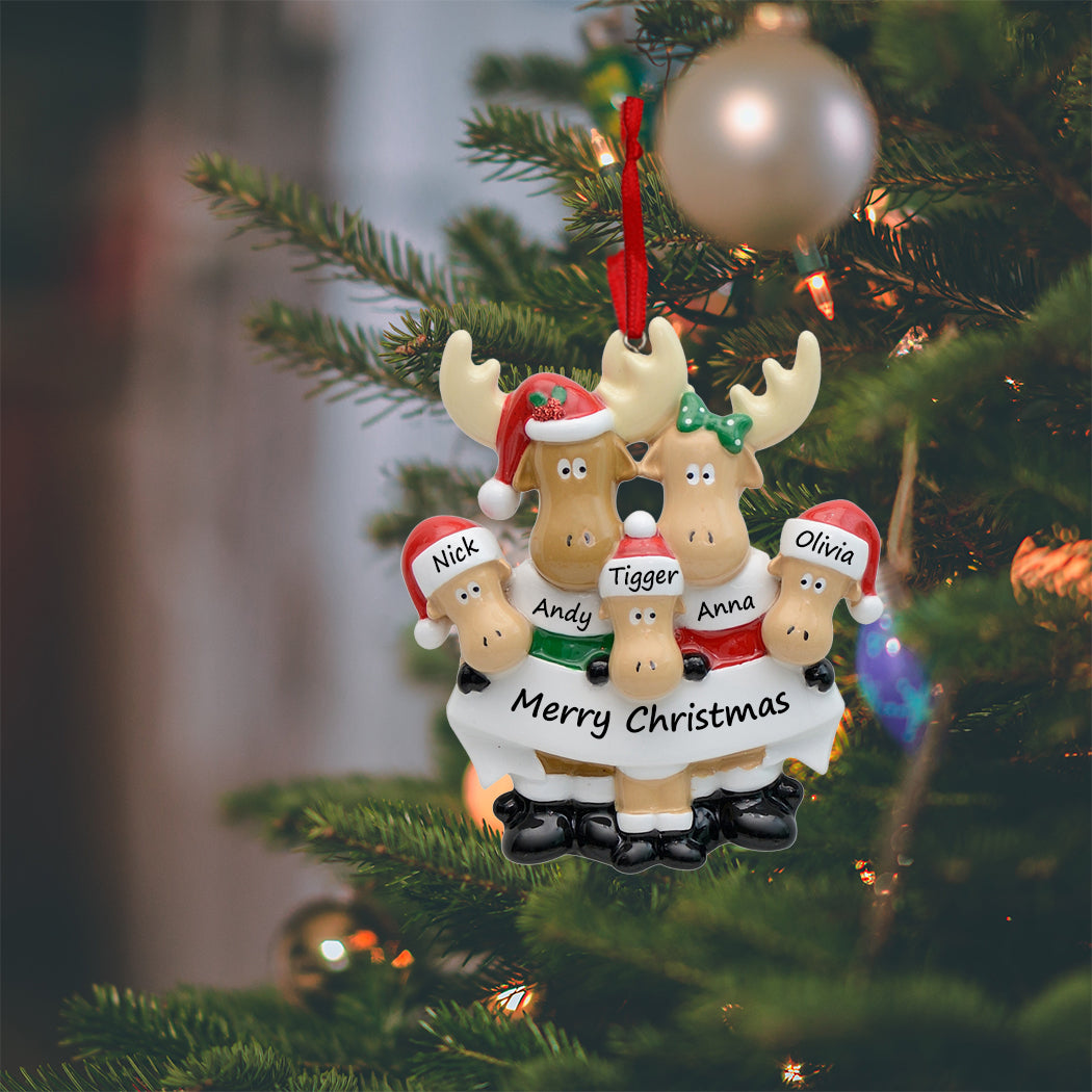 Personalized Moose Family of 5 Ornament