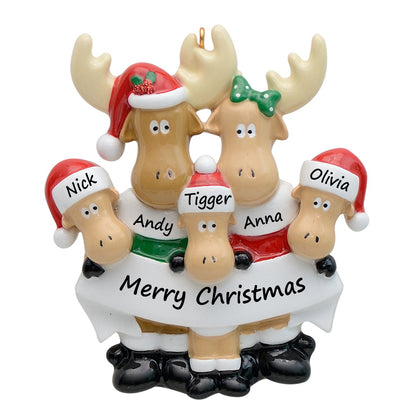 Personalized Moose Family of 5 Ornament
