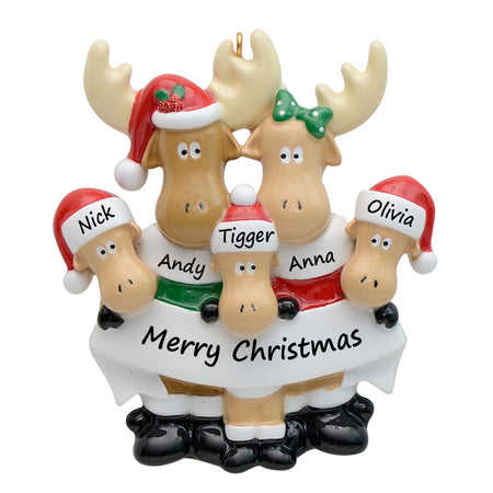 Personalized Moose Family of 5 Ornament