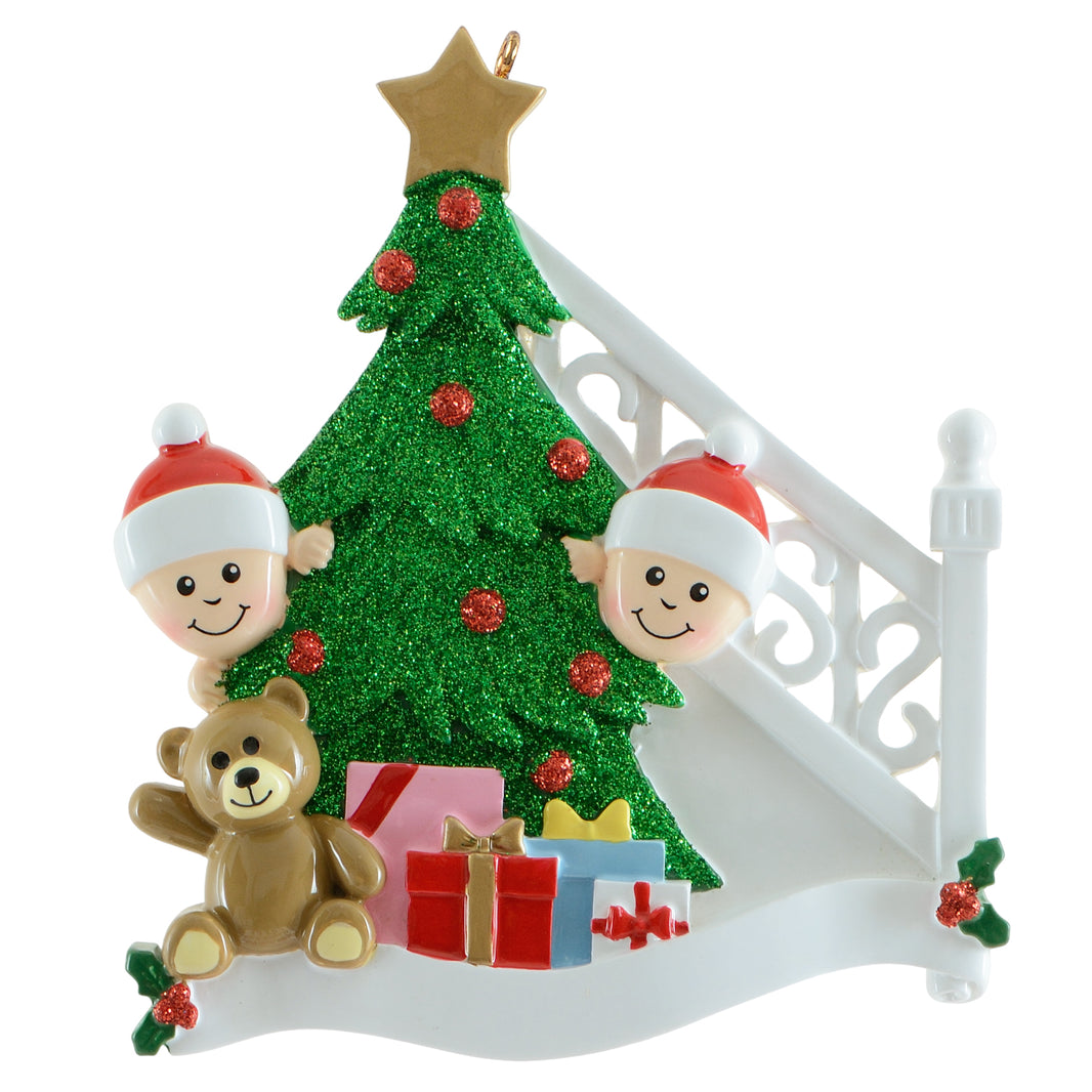 Christmas Morning Family of 2 Personalized Ornament