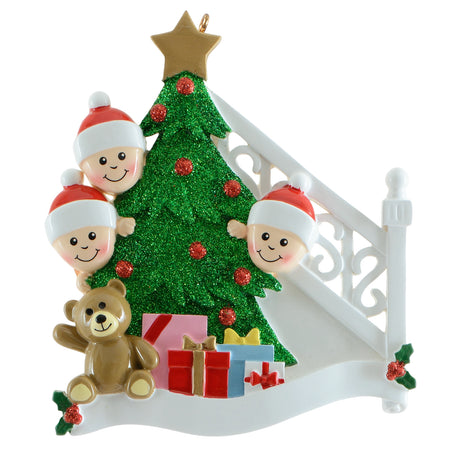 Christmas Morning Family of 3 Personalized Ornament