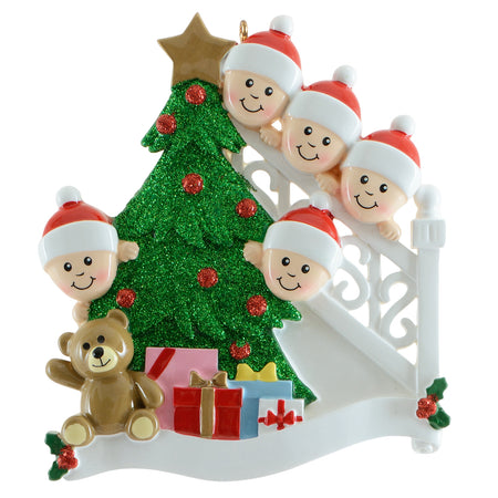 Christmas Morning Family of 5 Personalized Ornament
