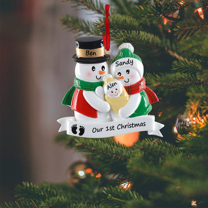 Personalized New Parents Snowman Christmas Ornament