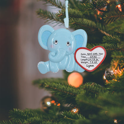 Personalized Newborn Baby Boy Elephant Ornament