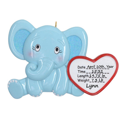 Personalized Newborn Baby Boy Elephant Ornament