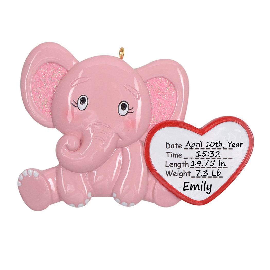 Personalized Newborn Baby Girl Elephant Ornament