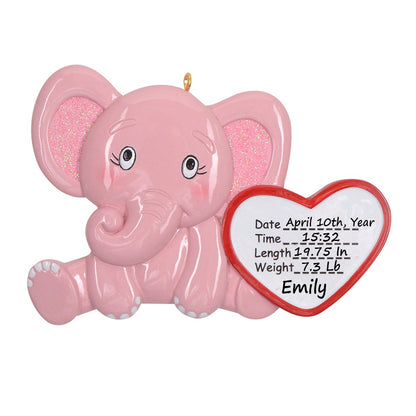 Personalized Newborn Baby Girl Elephant Ornament