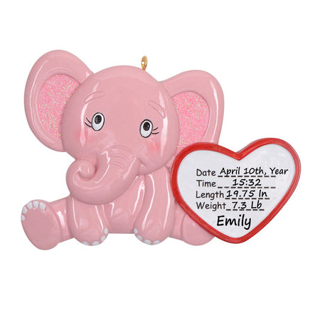 Personalized Newborn Baby Girl Elephant Ornament