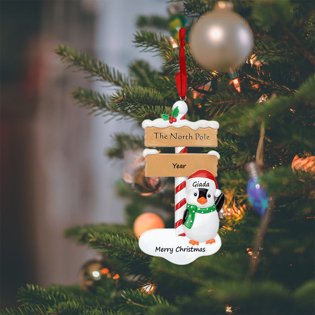 Personalized North Pole Penguin Christmas Ornament