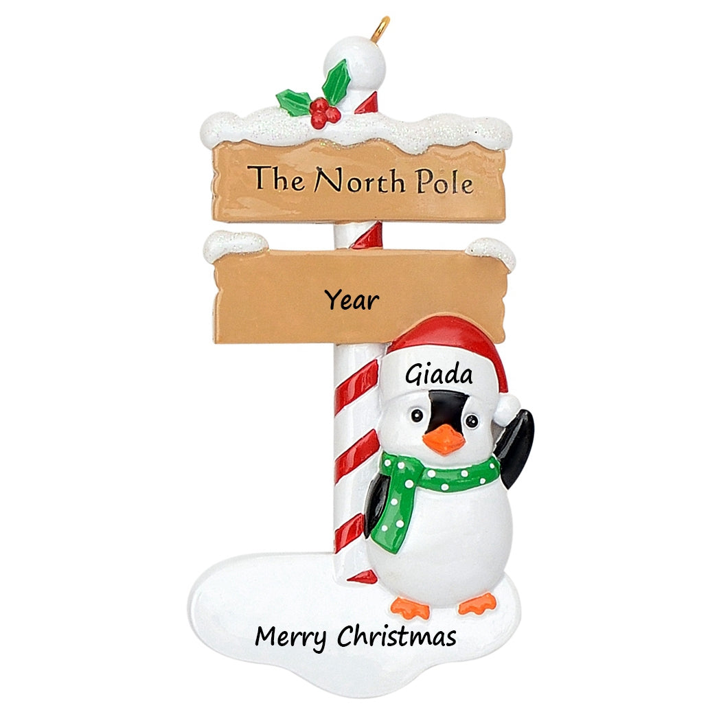Personalized North Pole Penguin Christmas Ornament