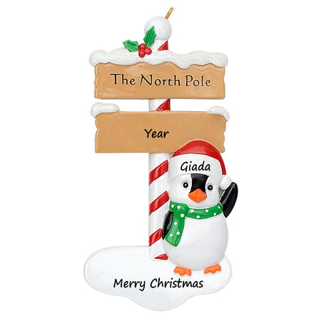 Personalized North Pole Penguin Christmas Ornament